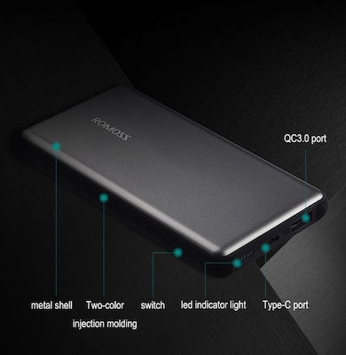 Romoss MT Pro Power Bank 10000mAh 18W με Θύρα USB-A και Θύρα USB-C Quick Charge 3.0 Γκρι