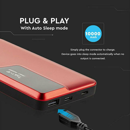 V-TAC VT-3511 Power Bank 10000mAh с USB-A порт Червен