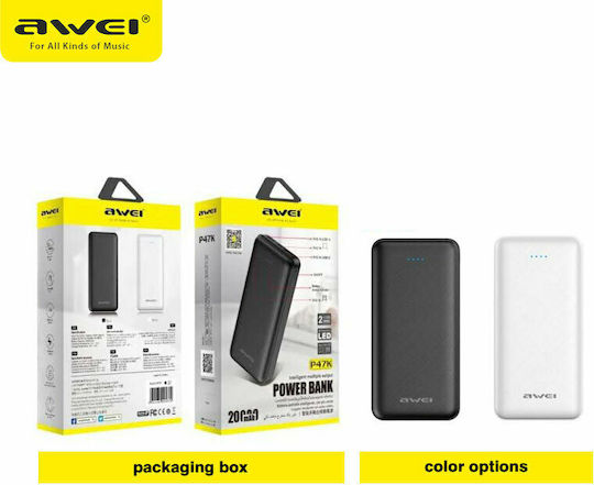 Awei P47K Power Bank 20000mAh mit 2 USB-A Anschlüssen Weiß