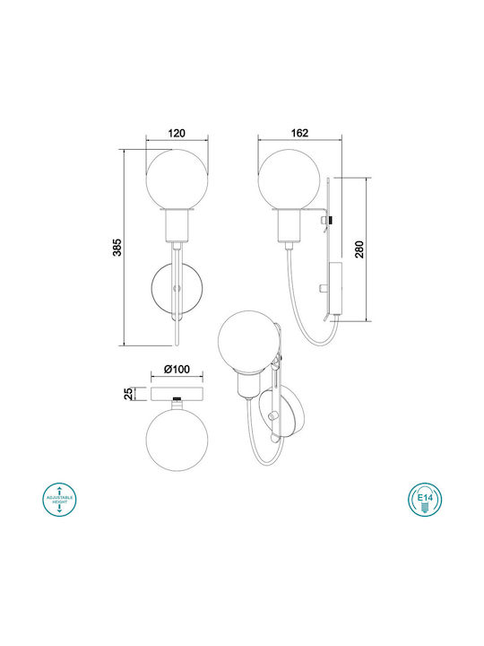 Trio Lighting Nacho Modern Lamp Wall with Socket E14 Black
