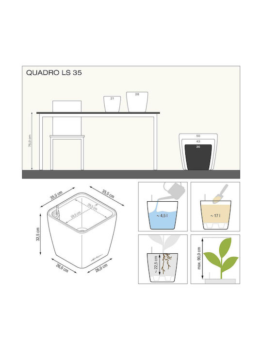 Lechuza Quadro LS Self-watering Pot Plastic 35.5x35.5x32.5cm.