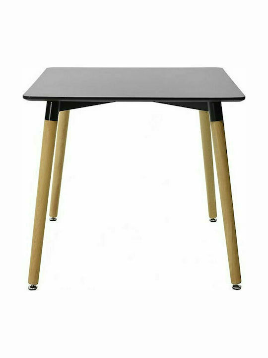 Natali Square Table Kitchen Wooden Black Velvet-Black Metal 80x80x76cm