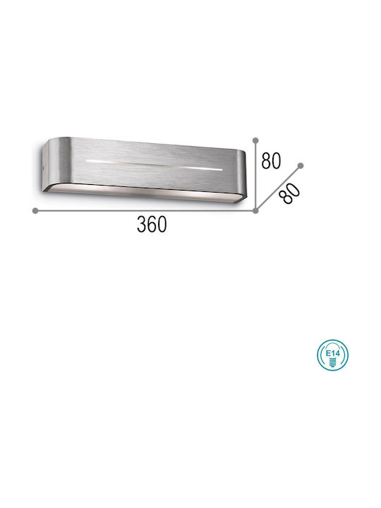 Ideal Lux Posta AP2 Μοντέρνο Φωτιστικό Τοίχου με Ντουί E14 Ασημί 36x8x8εκ.