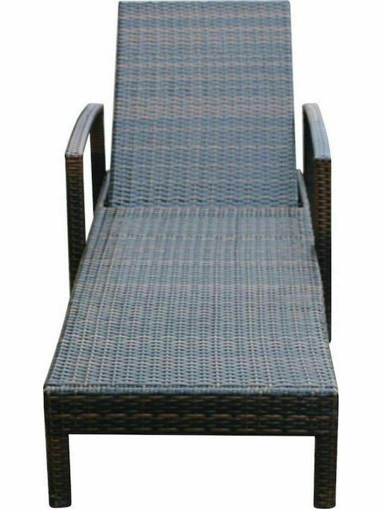 Deckchair Rattan with Cushion Brown 195x68x52cm.