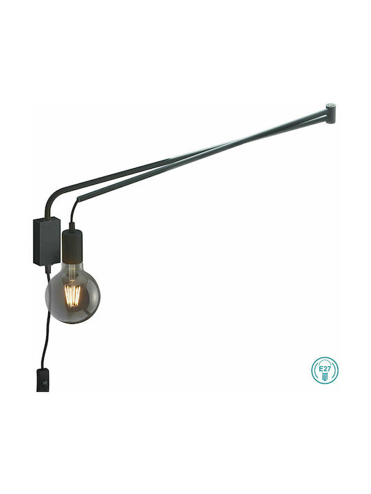Trio Lighting Line Vintage Φωτιστικό Τοίχου Πρίζας με Ντουί E27 και Διακόπτη Μαύρο 150x5εκ.