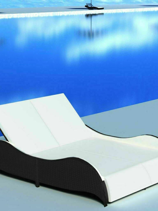 Sunbed Double Rattan with Cushion Black 200x132x45cm.