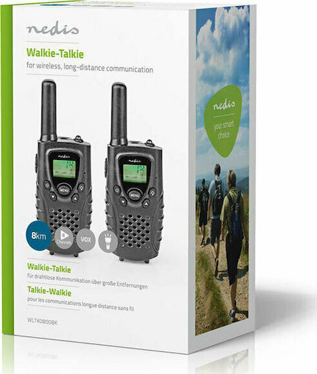 Nedis WLTK0800BK Ασύρματος Πομποδέκτης PMR με Μονόχρωμη Οθόνη Σετ 2τμχ