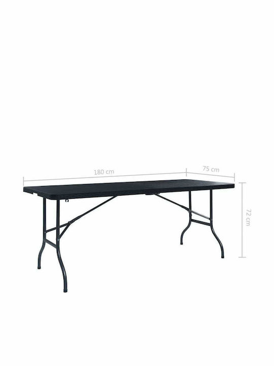Outdoor Dinner Foldable Table with Plastic Surface and Metal Frame Black 180x75x72cm