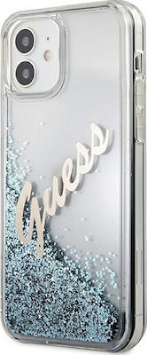 Guess Glitter Vintage Script Umschlag Rückseite Kunststoff Blau (iPhone 12 mini) GUHCP12SGLVSBL