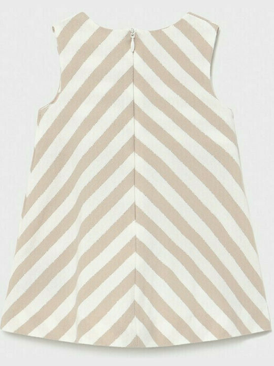 Mayoral Kids Dress Striped Sleeveless Beige