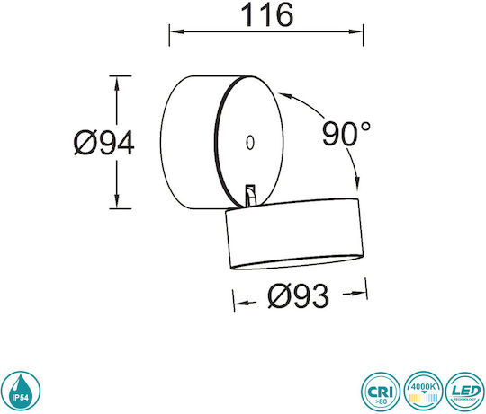 Lutec Trumpet Wandmontiertes Außen-Spotlight LED IP54 11W mit Natürliches Weiß Licht 9.4x11.6x9.4εκ.