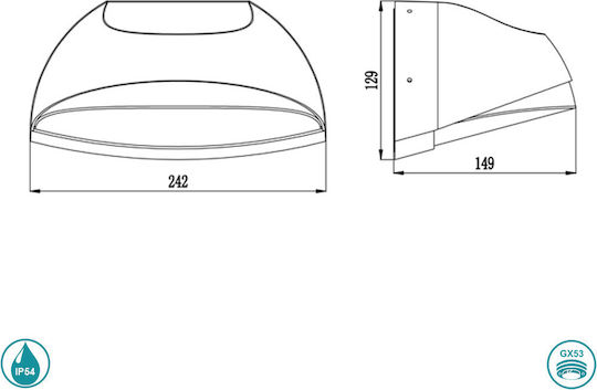 Sun Light Wall-Mounted Outdoor Ceiling Light GX53 IP54 24.2x12.9εκ.