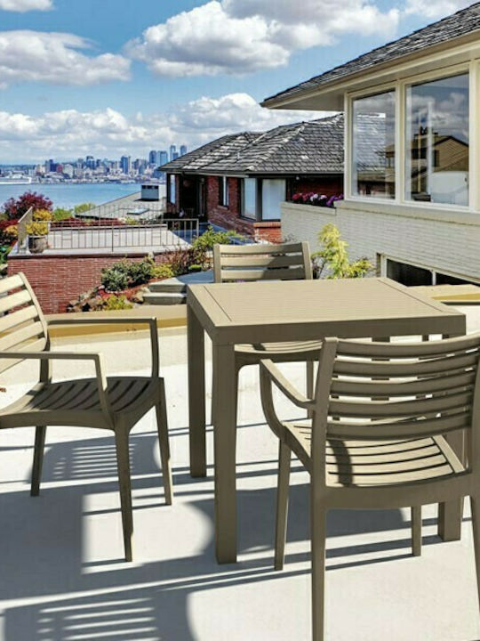Ares Outdoor Dinner Free Standing Polypropylene Table Taupe 80x80x75cm