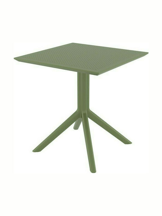 Sky Outdoor Polypropylene Table for Small Spaces Olive Green 70x70x74cm