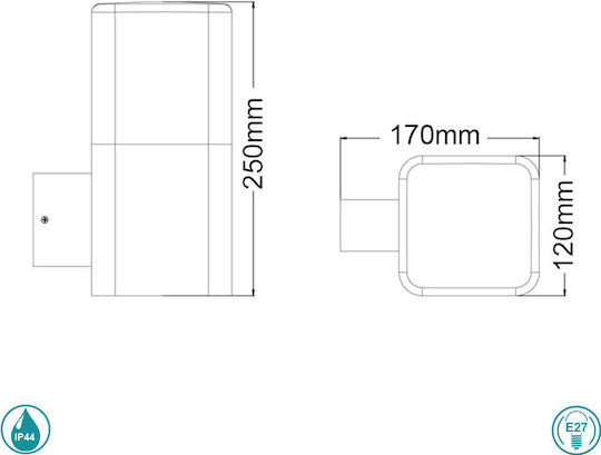 Sun Light Επιτοίχια Εξωτερική Πλαφονιέρα E27 IP44 12x25εκ.