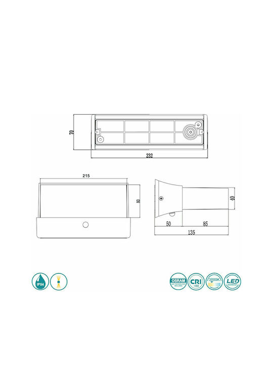 Trio Lighting Cuando Επιτοίχια Εξωτερική Πλαφονιέρα LED IP65 11W με Θερμό Λευκό Φως Διπλής Δέσμης 23.2x13.5x7εκ.