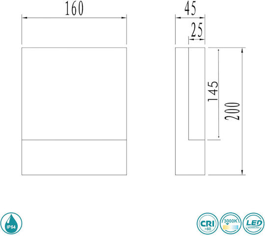 Trio Lighting Pecos Επιτοίχια Εξωτερική Πλαφονιέρα LED IP54 6W με Θερμό Λευκό Φως 16x20εκ.