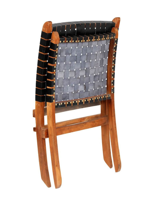Outdoor Armchair Wooden Genuine Leather 59x72x79cm