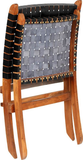 Outdoor Armchair Wooden Genuine Leather 59x72x79cm