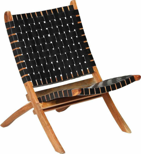 Outdoor Armchair Wooden Genuine Leather 59x72x79cm