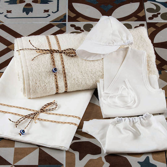 Lina Baby Σετ Βαπτιστικά Λαδόπανα Ματόχαντρο Εκρού 3τμχ
