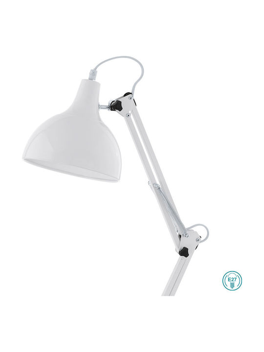 Eglo Borgillio Office Lamp with Foldable Arm for Socket E27 in White Color