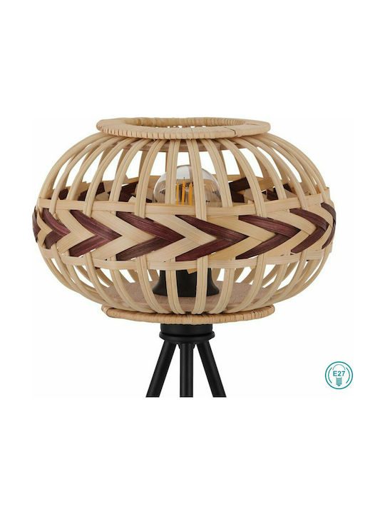 Eglo Dondarrion Wood Table Lamp for Socket E27 with Beige Shade and Black Base