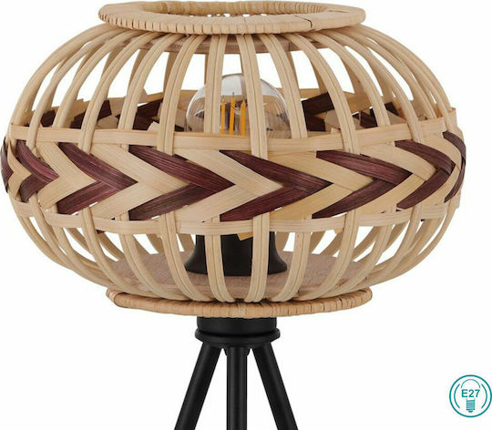 Eglo Dondarrion Wood Table Lamp for Socket E27 with Beige Shade and Black Base