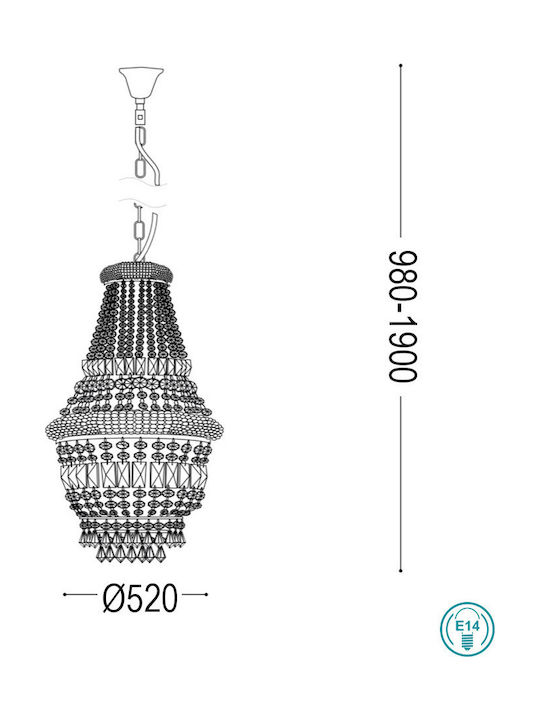 Ideal Lux Chandelier with Crystals 10xE14 Gold 52cm 207216