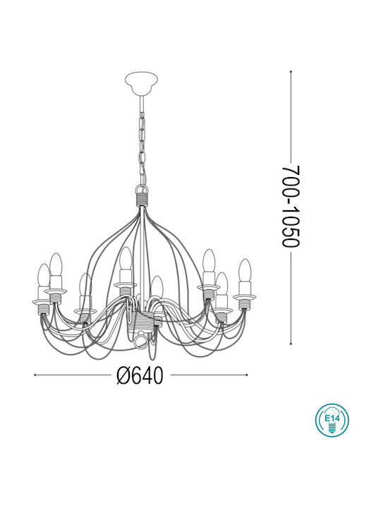 Ideal Lux Πολυέλαιος 5xE14 Ø64cm με Κεράκια Λευκός 005881