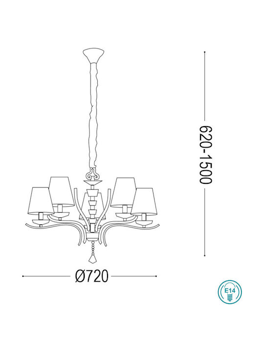 Ideal Lux Chandelier Ø72cm with Silver Lampshades
