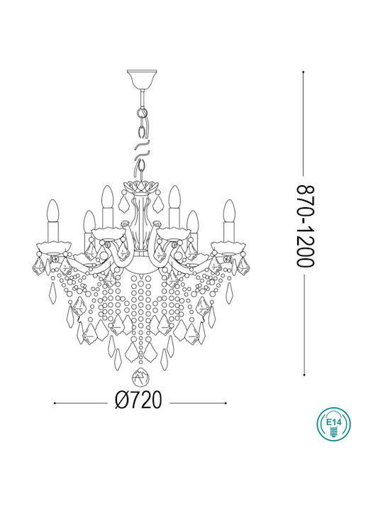 Ideal Lux Πολυέλαιος 12xE14 Ø72cm με Κεράκια Χρυσός 035611