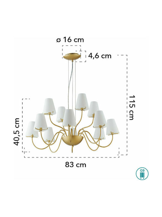 Fan Europe Canto Πολυέλαιος 12xG9 Ø83cm με Καπέλα Χρυσός I-CANTO/12