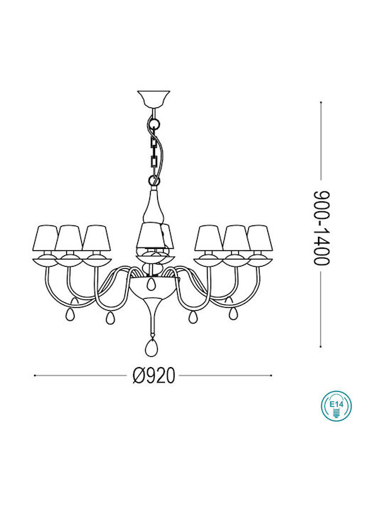 Ideal Lux Chandelier Lampshade 8xE14 White 92cm 035574