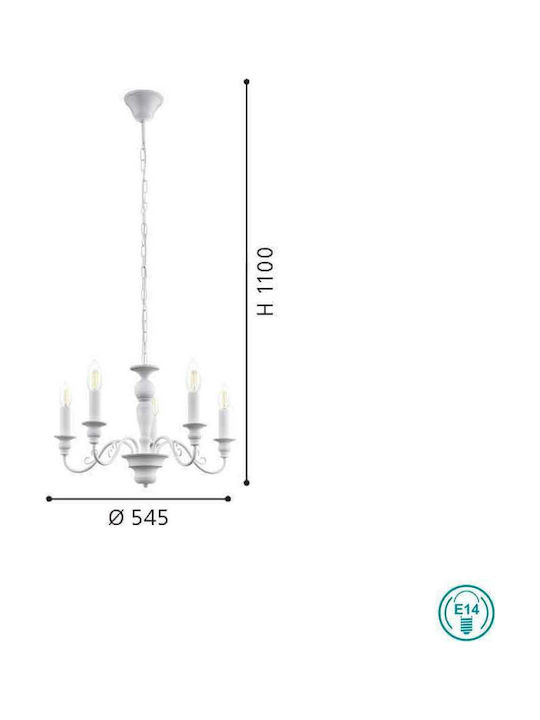 Eglo Caposile Chandelier 5xE14 Ø54.5cm with Candlesticks White 49851