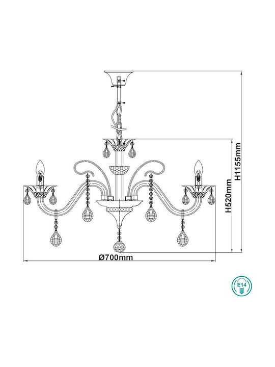 Globo Lighting Πολυέλαιος 6xE14 με Κεράκια Διάφανος 64104-6