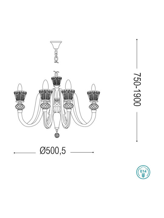 Ideal Lux Strauss Chandelier Candlestick 6xE14 Transparent 50.5cm 140605