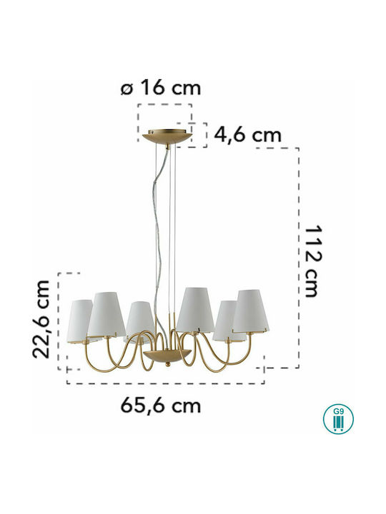 Fan Europe Canto Kronleuchter 6xG9 Ø65.6cm mit Schirmen Gold I-CANTO/6
