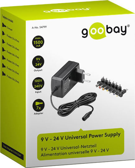 Goobay Universal Τροφοδοτικό 24V 1.5A 24W με σετ βυσμάτων (54799)