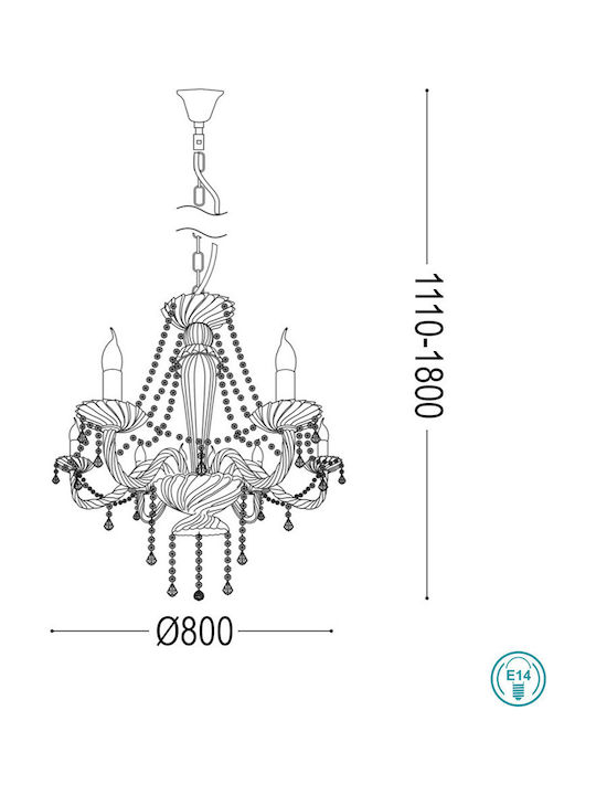 Ideal Lux Amadeus SP8 Chandelier Candlestick 8xE14 Transparent 168777