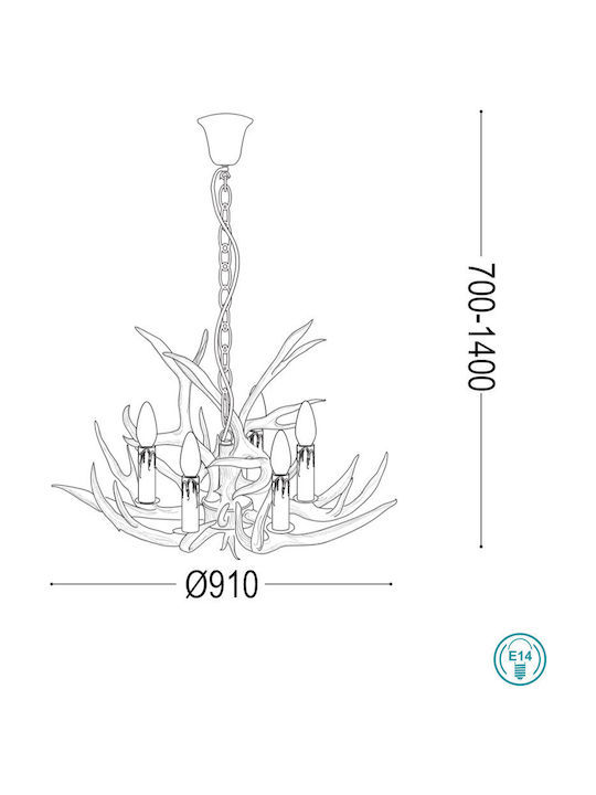 Ideal Lux Chandelier 8xE14 Beige 91cm 115504