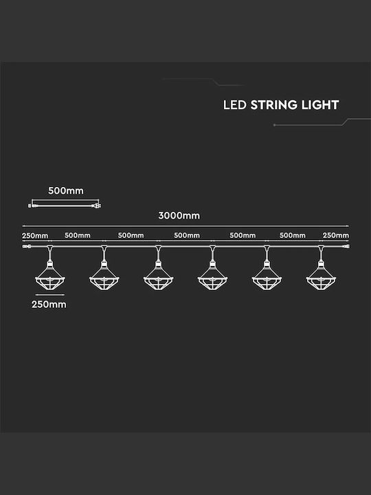 V-TAC VT-717S Στεγανή Γιρλάντα Φωτισμού LED IP65 3m με 6 Φαναράκια