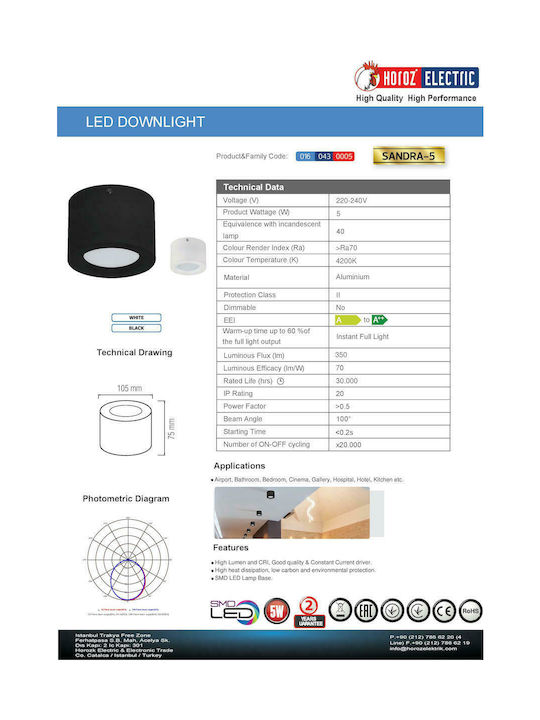 Horoz Electric Monos LED Alb Natural Spot în Culoare Alb