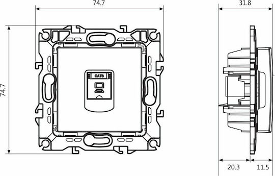 Aca Prime Μονή Πρίζα Δικτύου RJ45 χωρίς Πλαίσιο Τύπου Cat6 σε Ασημί Χρώμα 1000113203