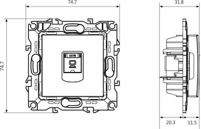 Aca Prime Μονή Πρίζα Δικτύου RJ45 χωρίς Πλαίσιο Τύπου Cat6 σε Μαύρο Χρώμα 1000113205