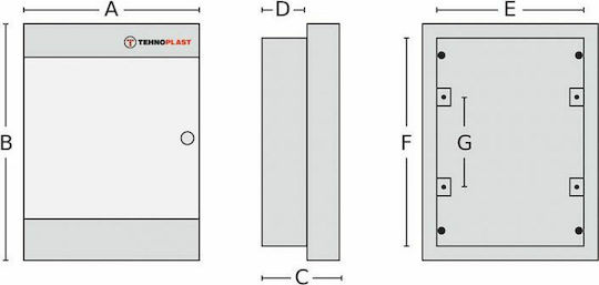 Tehnoplast Elektrischer Sicherungskasten Gemauert, Wasserdicht, 3 Reihen, 12 Elemente B283xH480xT68mm