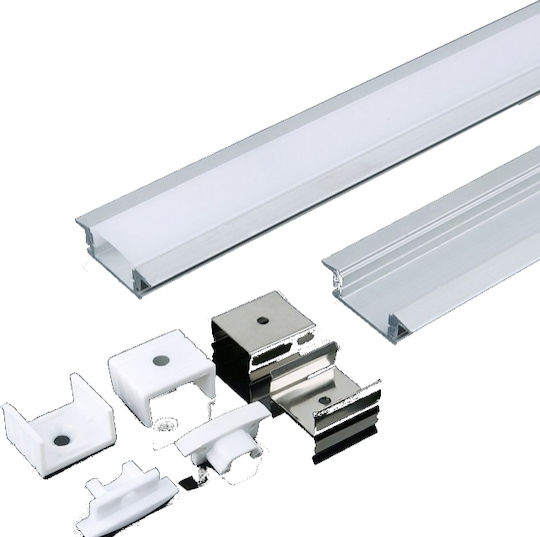 V-TAC Gemauert Aluminiumprofil für LED-Streifen mit Opal Abdeckung 200x2.4x0.7cm