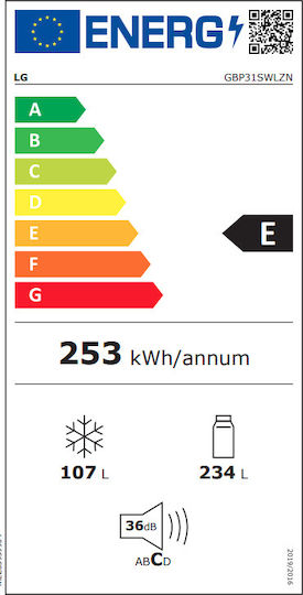 LG Combină frigorifică 341lt Total NoFrost Î186xL59.5xA68.2cm. Alb GBP31SWLZN