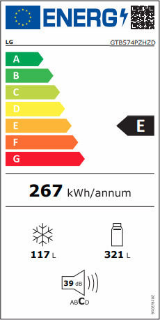 LG Ψυγείο Δίπορτο 438lt Total NoFrost Υ178xΠ70xΒ73εκ. Inox GTB574PZHZD