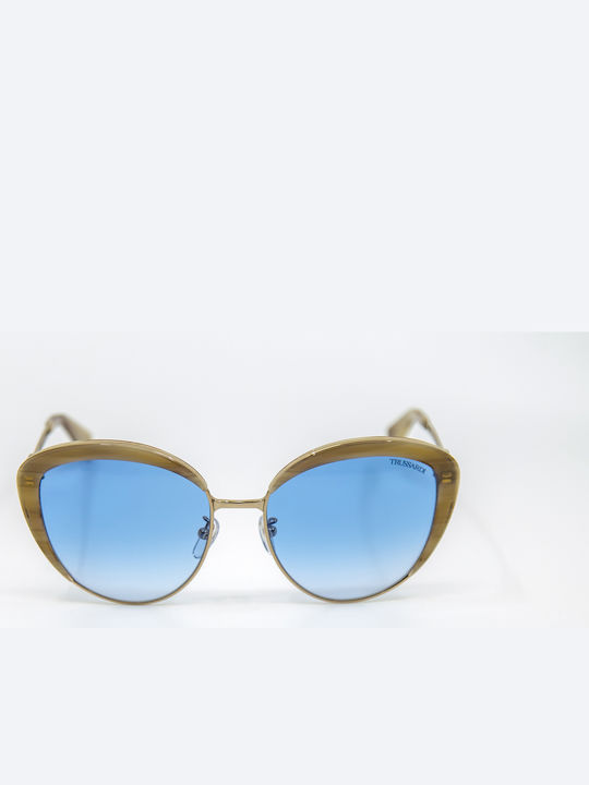 Trussardi Women's Sunglasses with Beige Metal Frame and Light Blue Gradient Lens STR299 0594